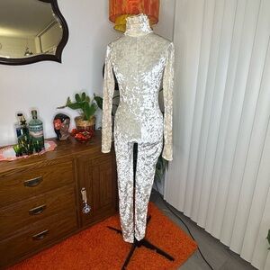 Completely Custom Nude Crushed Velvet Cat Suit, Size Small